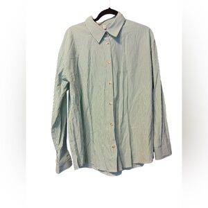 NWT Diosun Green White Pinstripe Button Down Collared Shirt Size XL